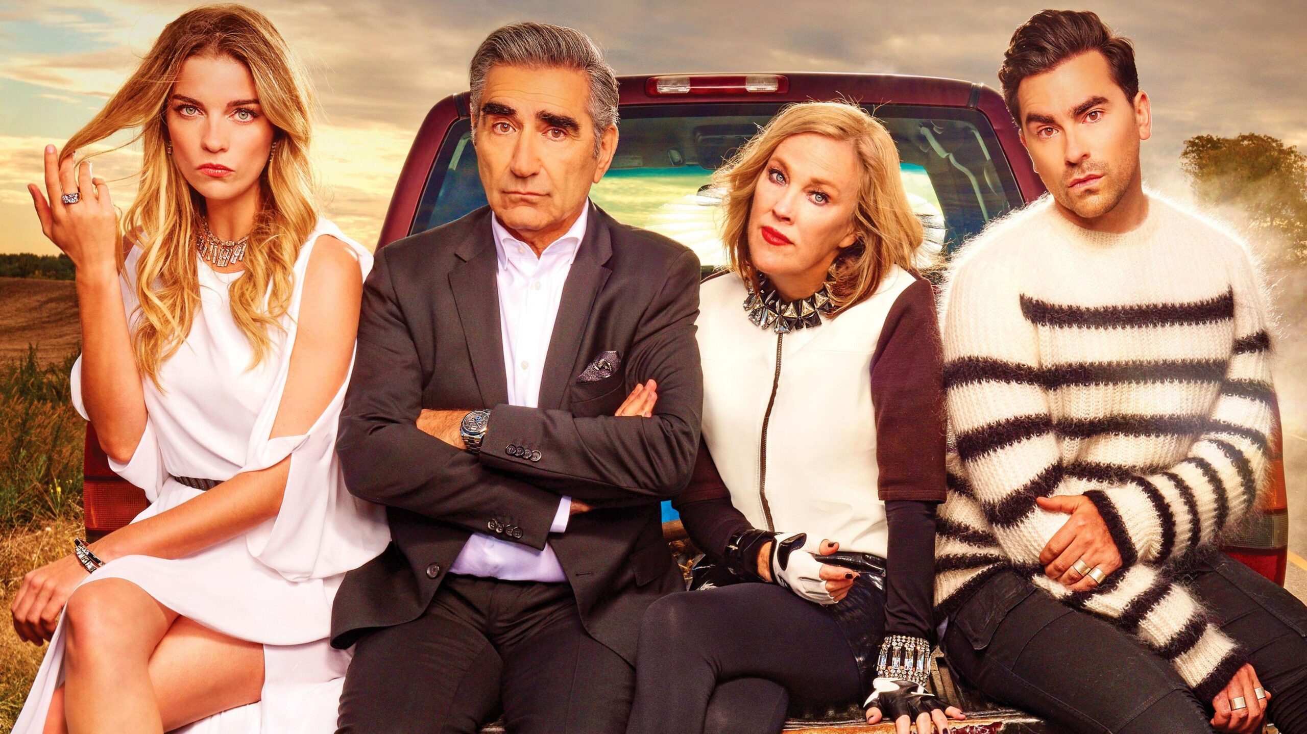 Annie Murphy, Eugene Levy, Catherine O'Hara and Dan Levy in Schitt's Creek