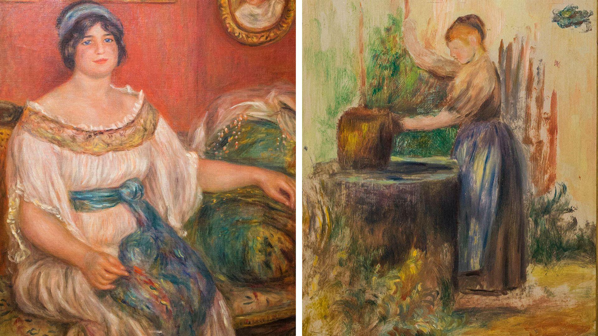 A composite image of the two paintings which are in gold frames.