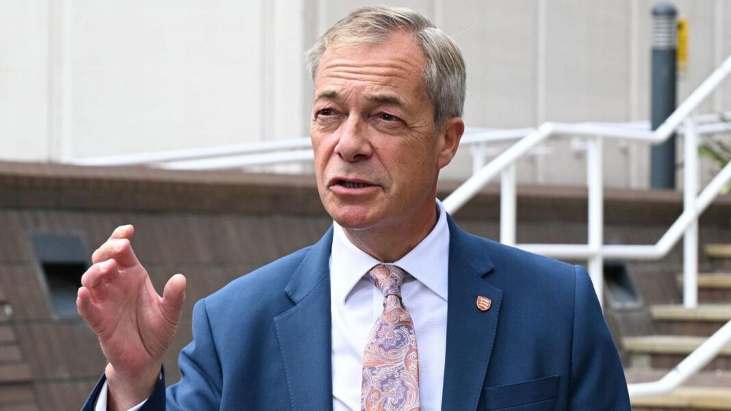 Farage defends Reform’s vetting after councillors filmed making racist comments Nigel Farage, in a suit and tie, makes a point with his hand