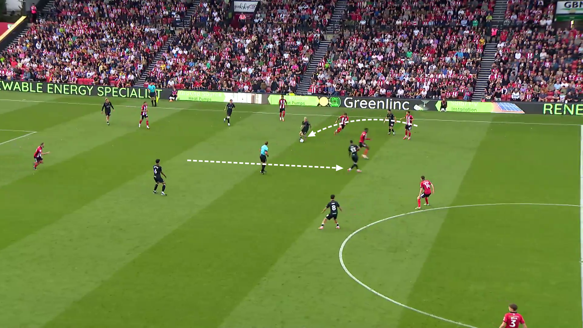 Screengrab showing Swansea's build up and their wide overloads