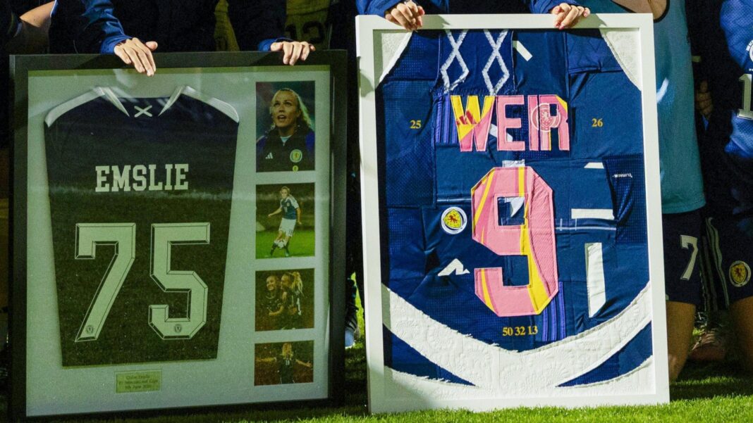 Weir would swap Ballon d’Or nods for World Cup Claire Emslie received a shirt in recognition of her 75th Scotland cap while Caroline Weir was presented with a commemorative shirt to mark her consecutive Ballon d'Or nominations
