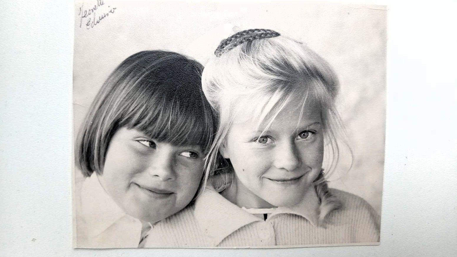 A black and white photograph showing Jeanette and Edwina as children