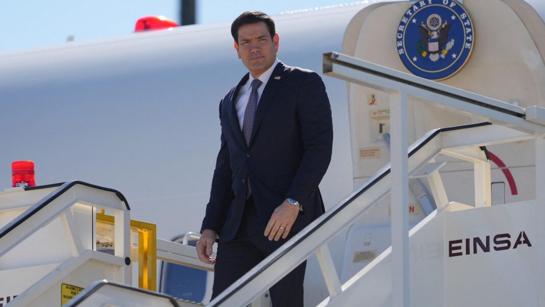 US imposes sanctions on International Criminal Court US Secretary of State Marco Rubio steps off a plane at Lisbon Airport, Portugal.