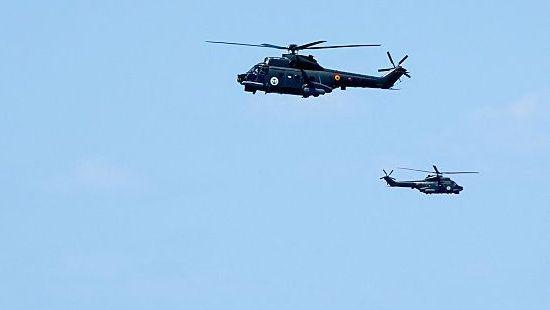 Two Romanian helicopters fly over the Black Sea. File photo