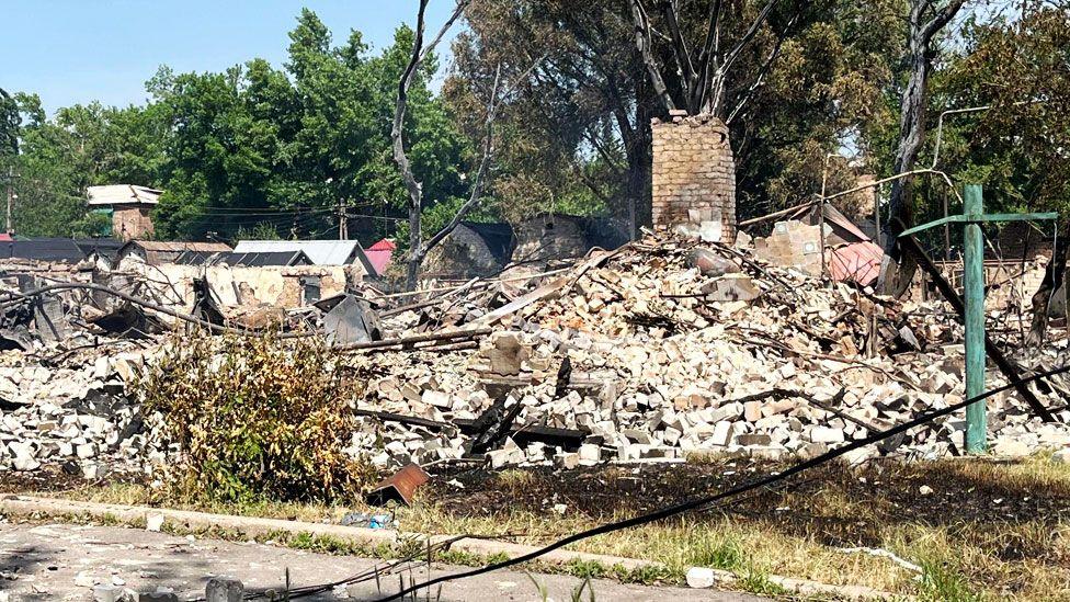 A destroyed area of Rodynske in Donetsk region