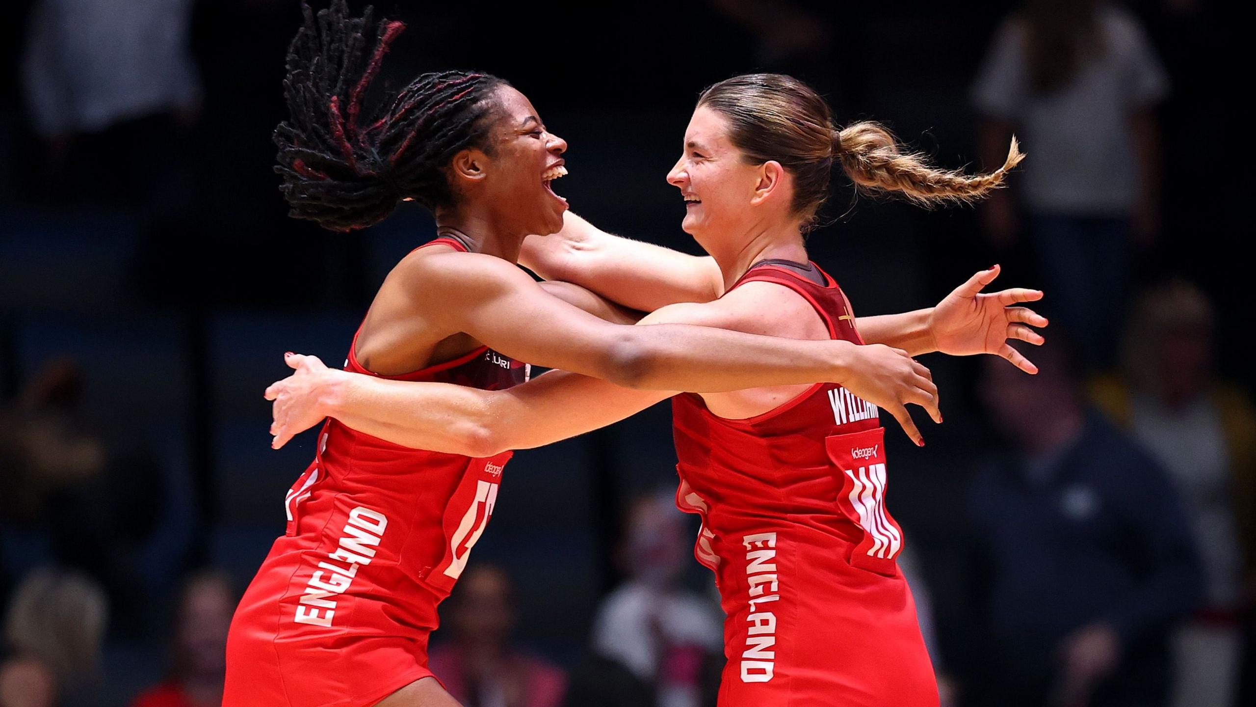 Olivia Tchine and Francesca Williams celebrate at the 2026 Commonwealth Games