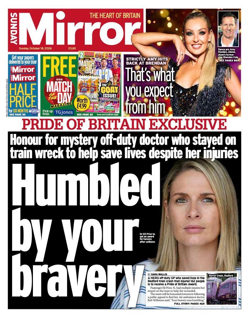 The headline on the front page of the Mirror reads: “Humbled by your bravery”.