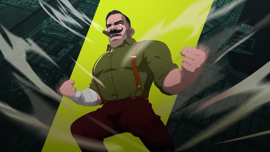 ‘The internet’s a less whimsical place’ – YouTuber Jacksepticeye branches out A cartoon-style still from Dispatch shows Punch Up, a character dressed in a green military shirt, burgundy trousers and matching braces, looking ready to start a fight. His fists are clenched, and he is holding a burning cigar in his mouth.