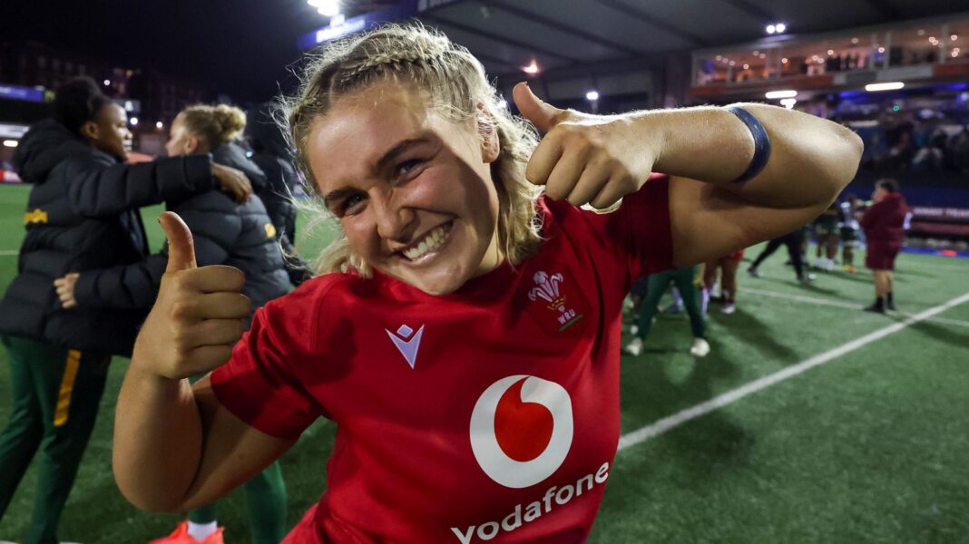 Alex Callender celebrates with thumbs-up after Wales' win against South Africa