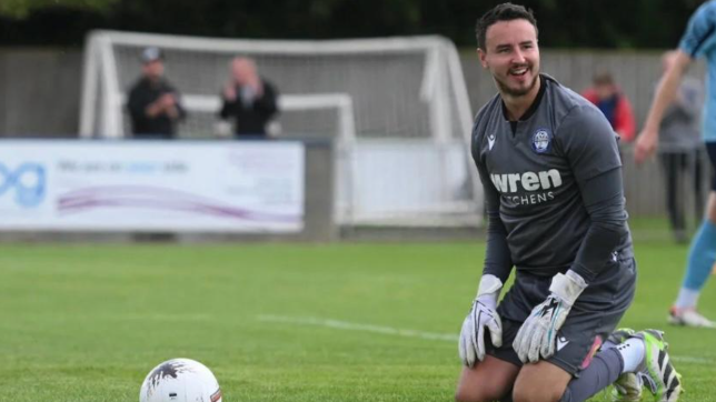 Barton Town goalkeeper James Hitchcock in action for the non-league club, who he joined in the summer of 2024 from Bridlington Town