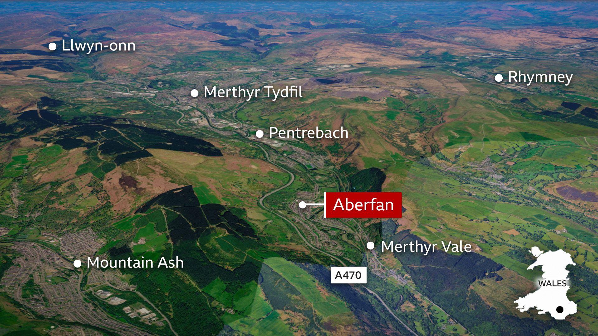 A map shows where Aberfan is located in Wales.