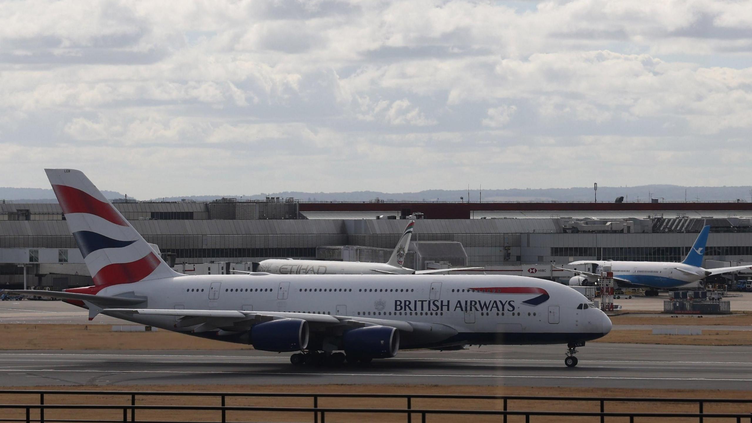 A British Airways plane on a runway at a terminal in Heathrow Airport, Britain, 09 September 2026.