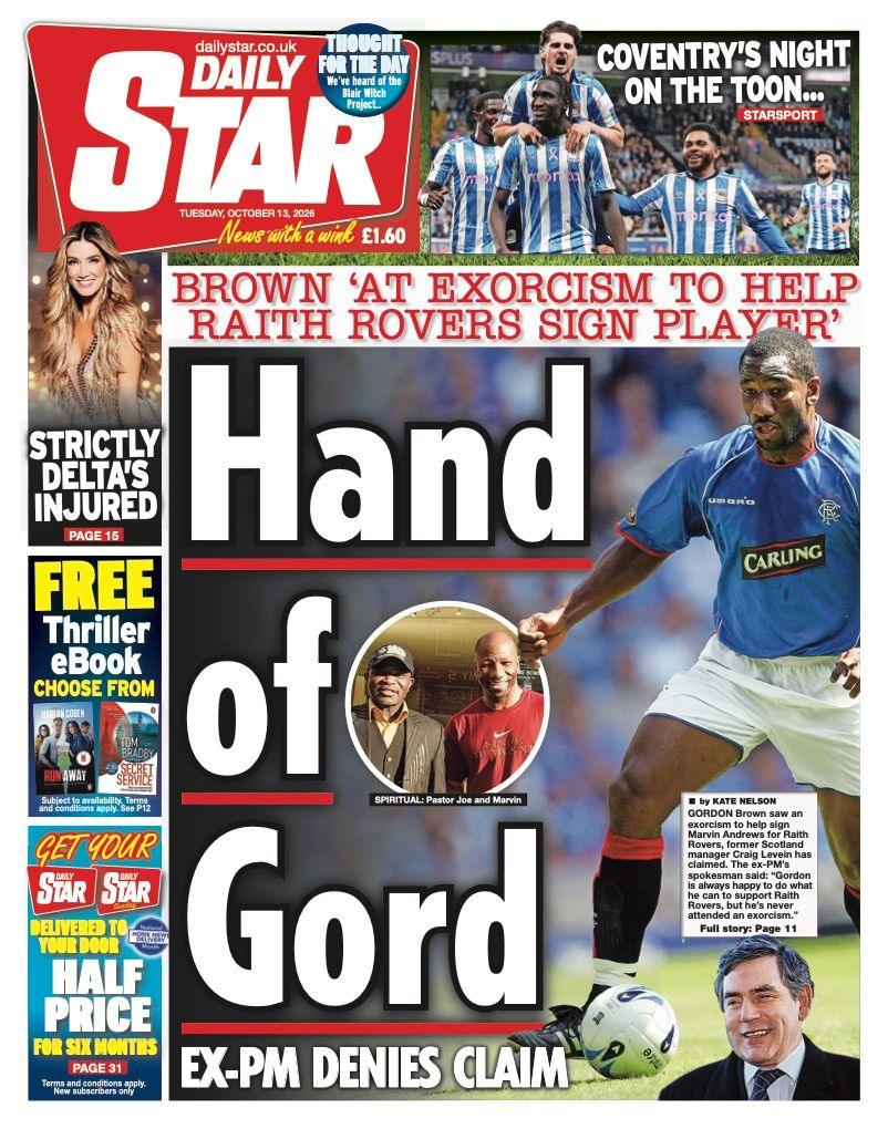 "Hand of Gord" reads the headline on the front page of the Daily Star.