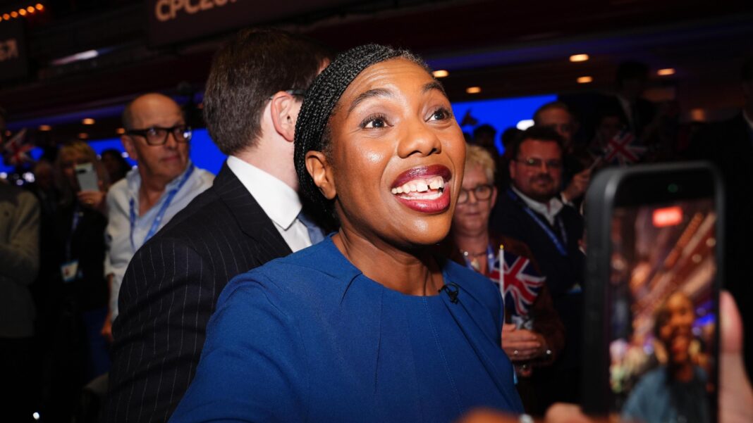 Tories united behind Badenoch – but party still needs to win over voters Kemi Badenoch grins at supporters after leaving the stage at the Conservative Party conference
