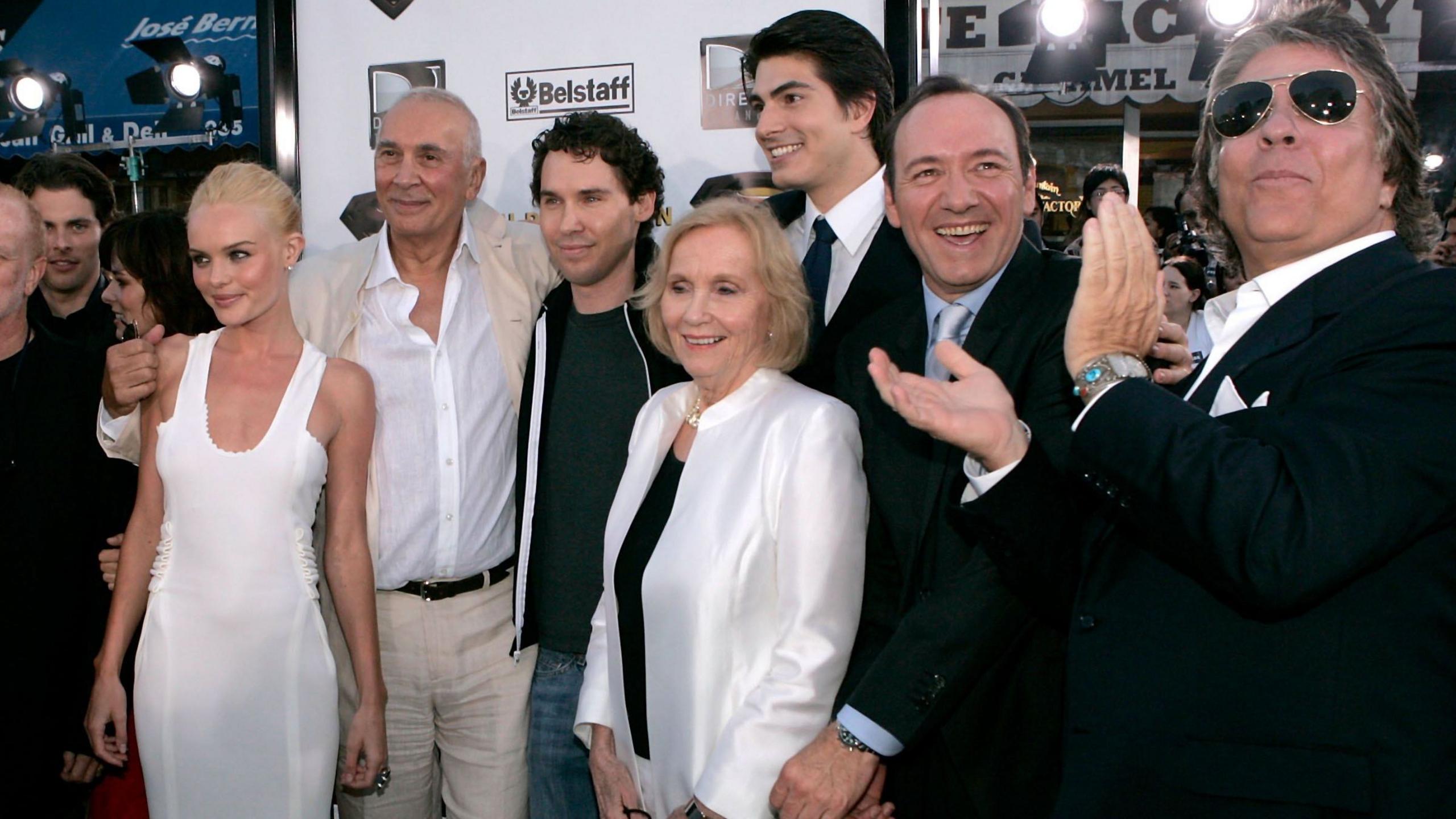 Cast and crew including actors Kate Bosworth, Frank Langella, director Bryan Singer, actress Eva Marie Saint, Brandon Routh, Kevin Spacey and producer Jon Peters arriving for the California premiere of Superman Returns in 2006