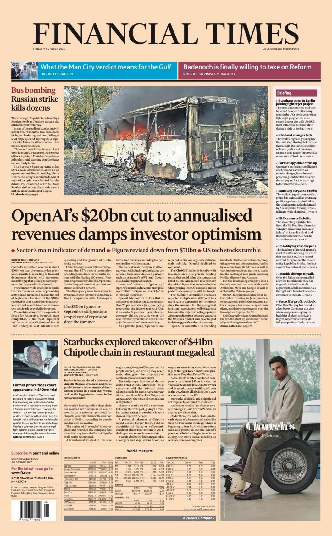 "OpenAI's $20bn cut to annualised revenues damps investor optimism" reads the headline on the front page of the Financial Times.