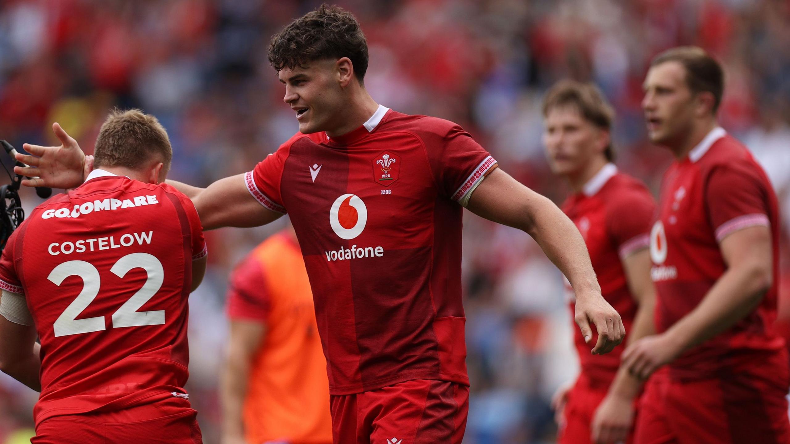 Eddie James celebrates his first Wales try