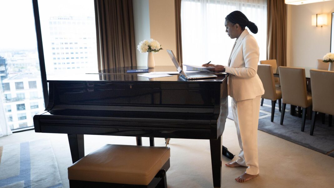 Why Tories are talking about winning the next election A barefoot Kemi Badenoch, dressed all in white, puts the finishing touches to her conference speech on a laptop computer resting on a grand piano, in her Birmingham hotel suite