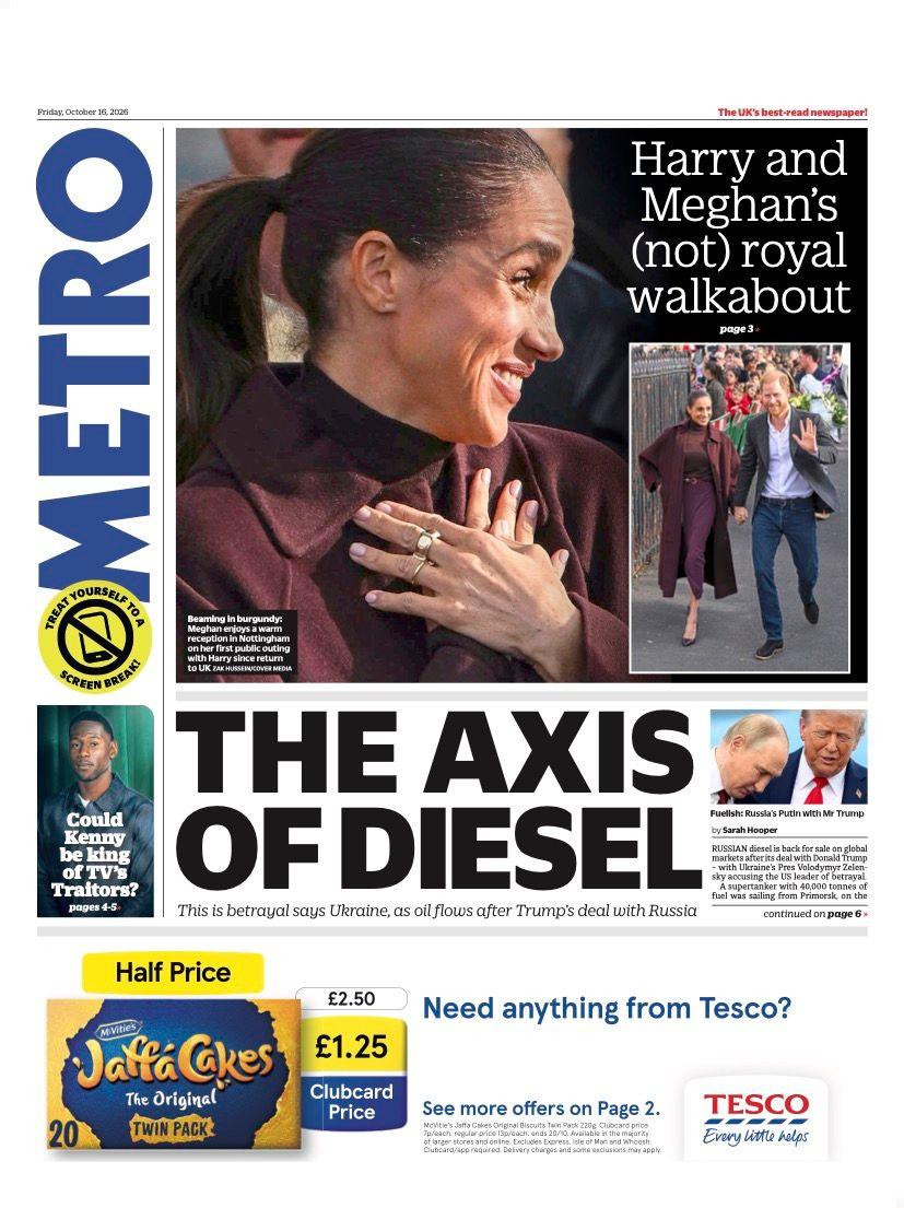 The headline on the front page of the Metro reads: 'The axis of diesel.'