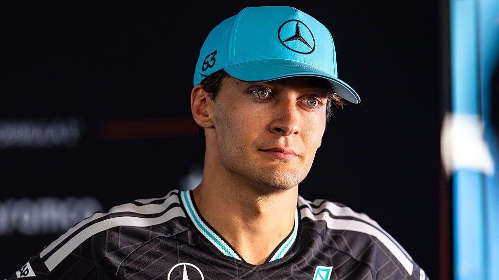 Mercedes F1 driver George Russell speaks to media at the Bahrain Grand Prix in Malaysia in October 2026