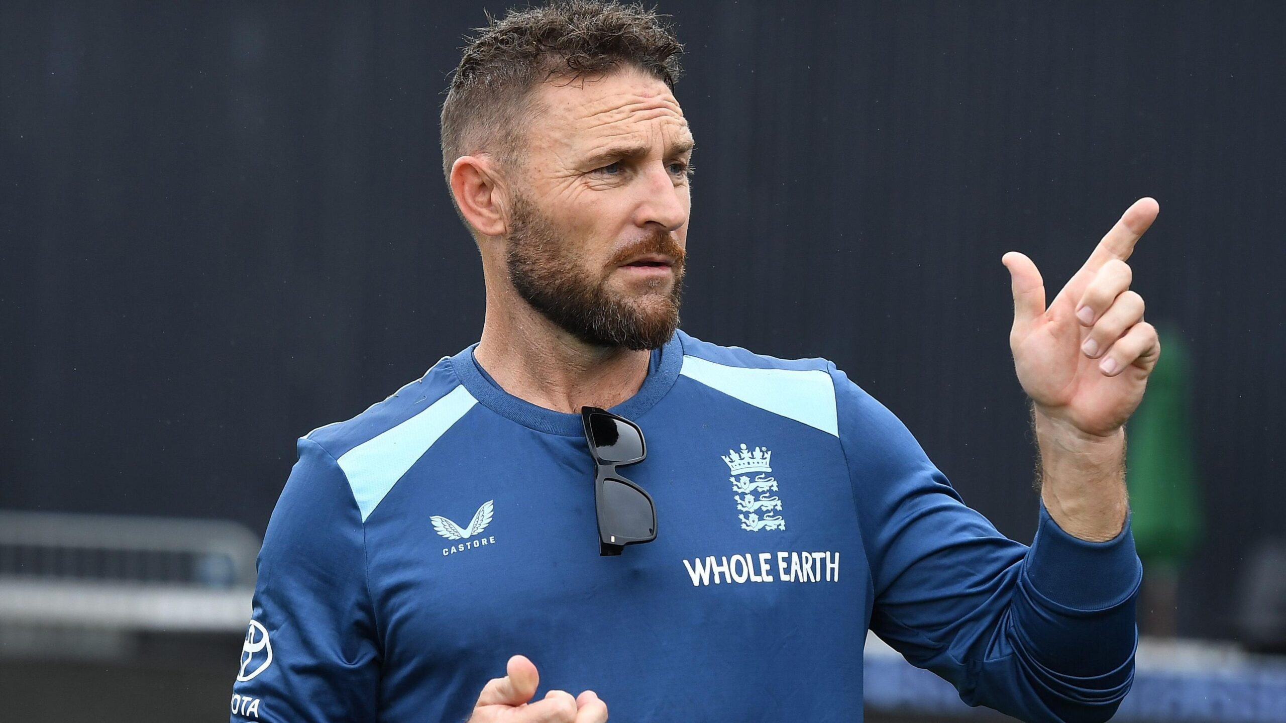 England white-ball head coach Brendon McCullum during a training session