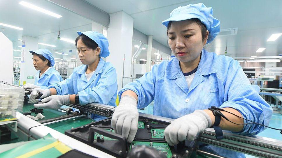 Workers produce export orders at the workshop of Dongfang Jiule Automotive Electronics (Shanghai) Co., Ltd. Xinle Branch on September 15, 2026 in Xinle, Hebei Province of China.
