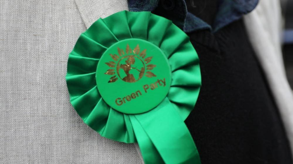 Stock image of a Green Party rosette