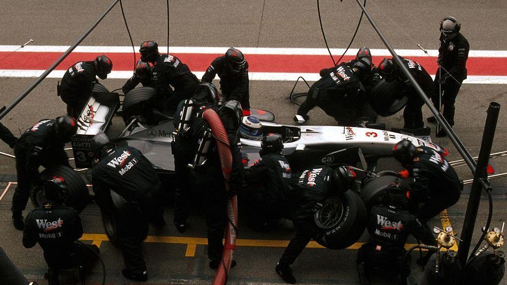 A McLaren pit-stop at the Spanish Grand Prix in 2001