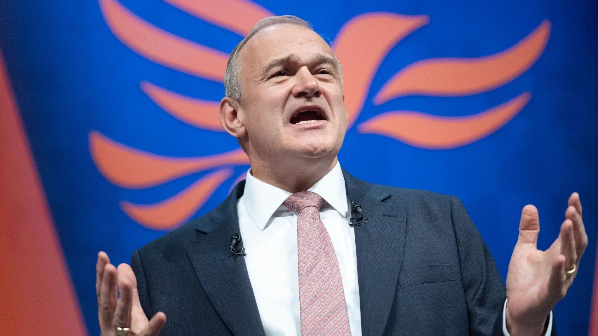 Leader of the Liberal Democrats Ed Davey speaks at his party's conference.