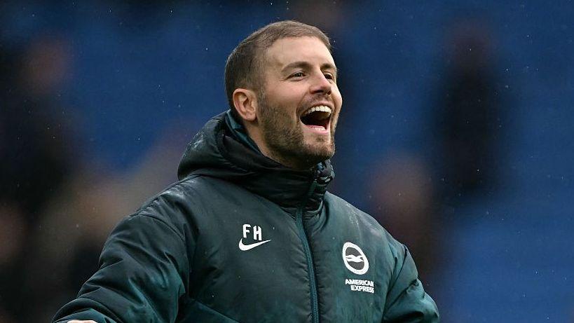 Brighton manager Fabian Hurzeler celebrates goal