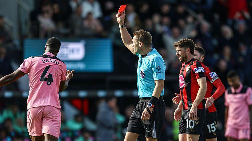 Sunderland defender Kevin Danso is sent off against Bournemouth