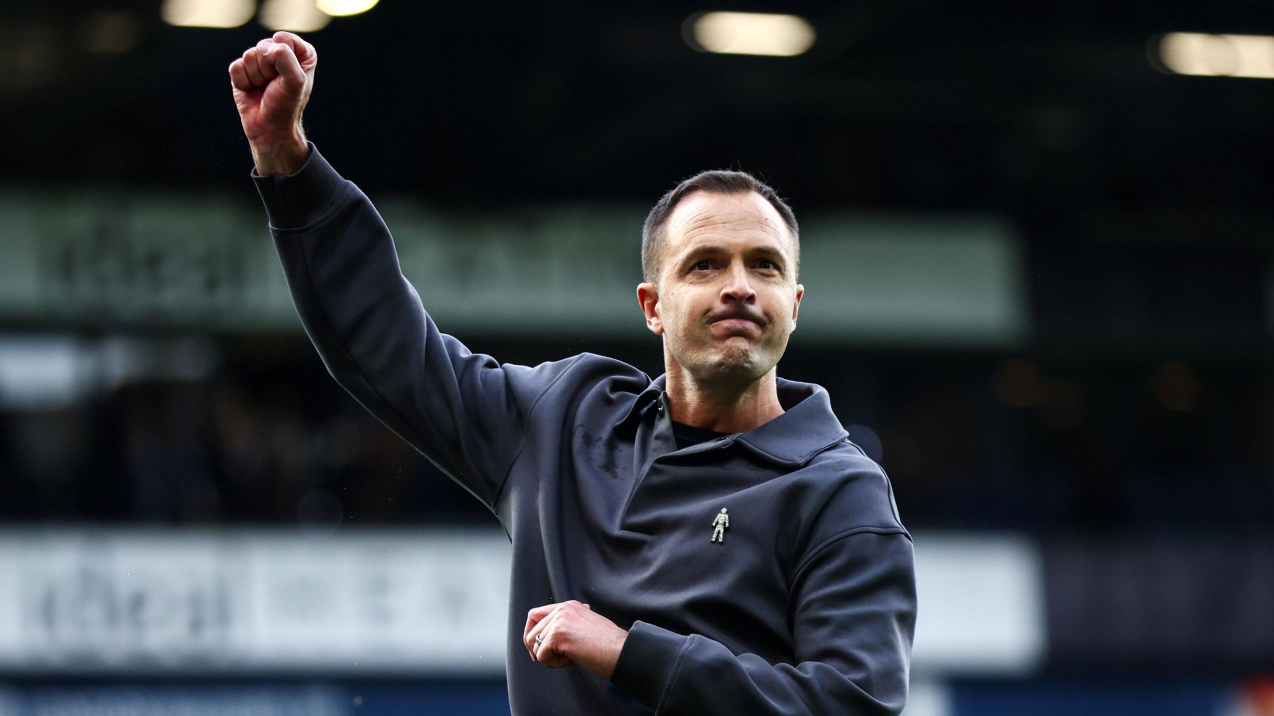 Chris Davies punches the air after Birmingham's win at West Brom