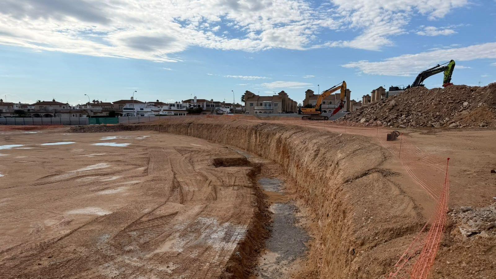 Diggers and construction work on the Campo Maximo cricket ground