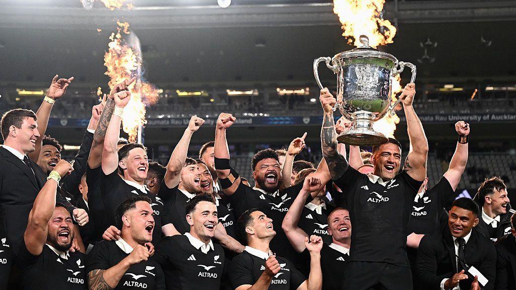 New Zealand celebrate beating Australia in the 2026 Bledisloe Cup