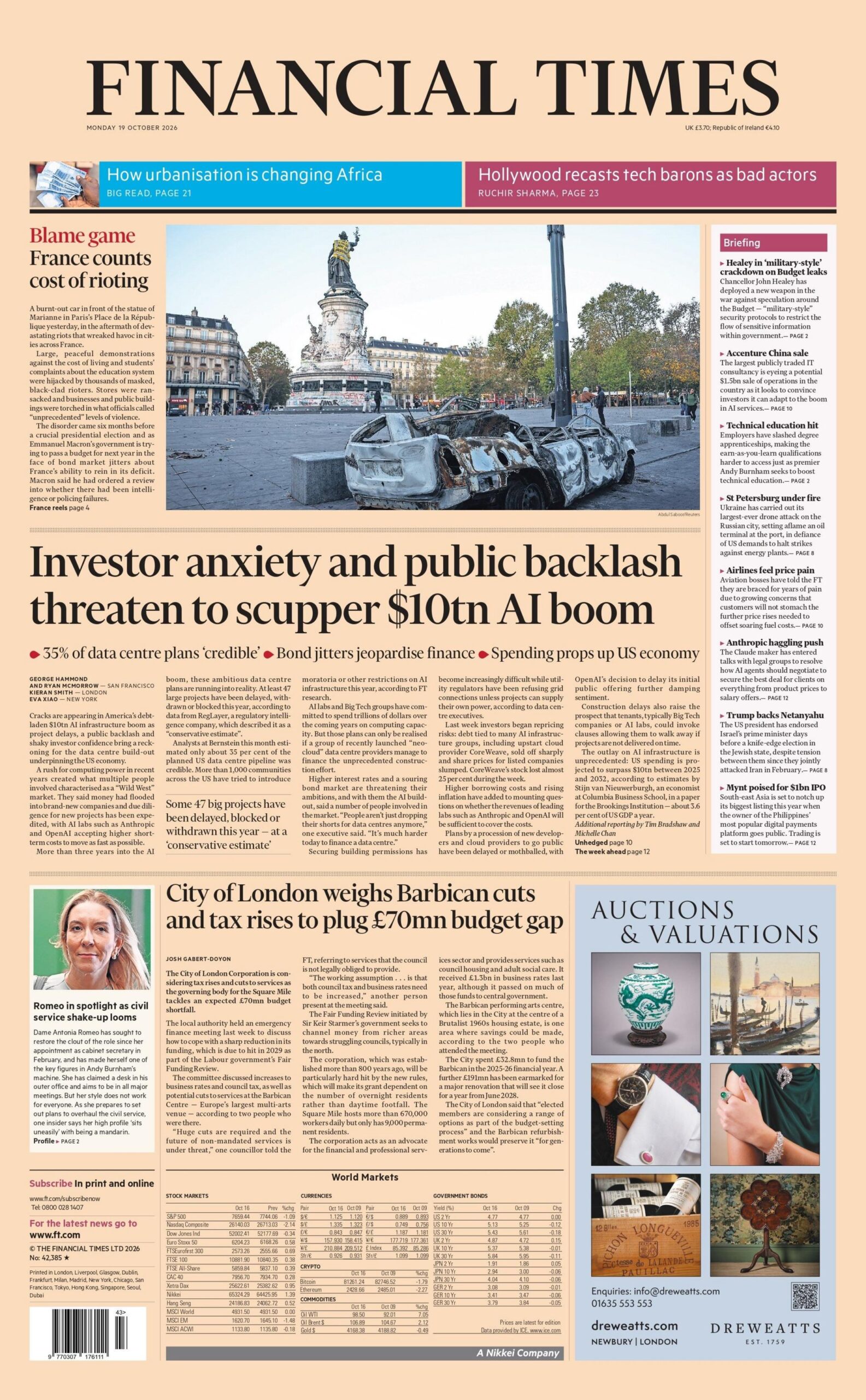 "Investor anxiety and public backlash threaten to scupper $10tn (£7.5tn) Al boom," reads the headline on the front page of the Financial Times.