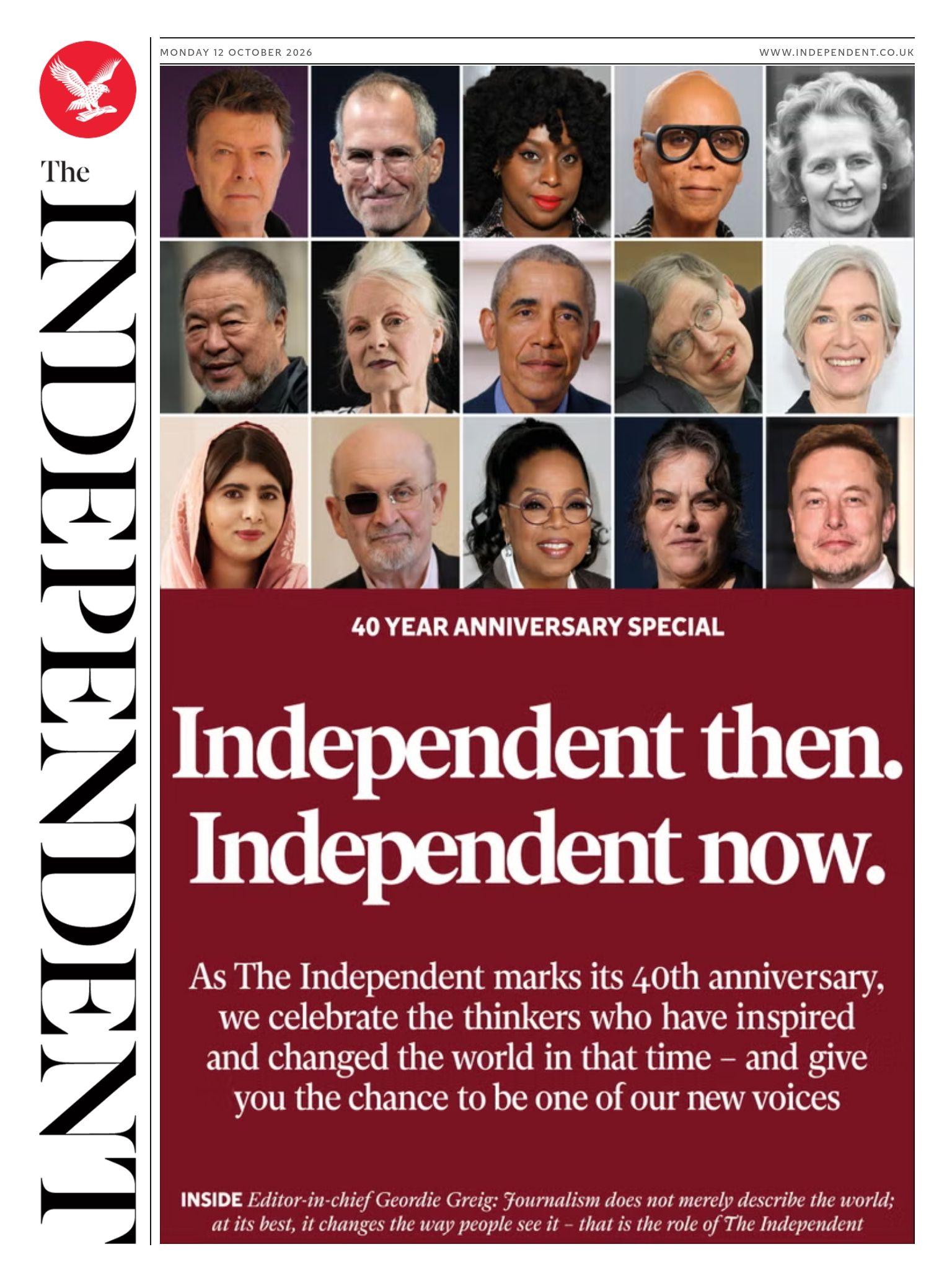 "Independent then. Independent now" reads the headline on the front page of te Independent.