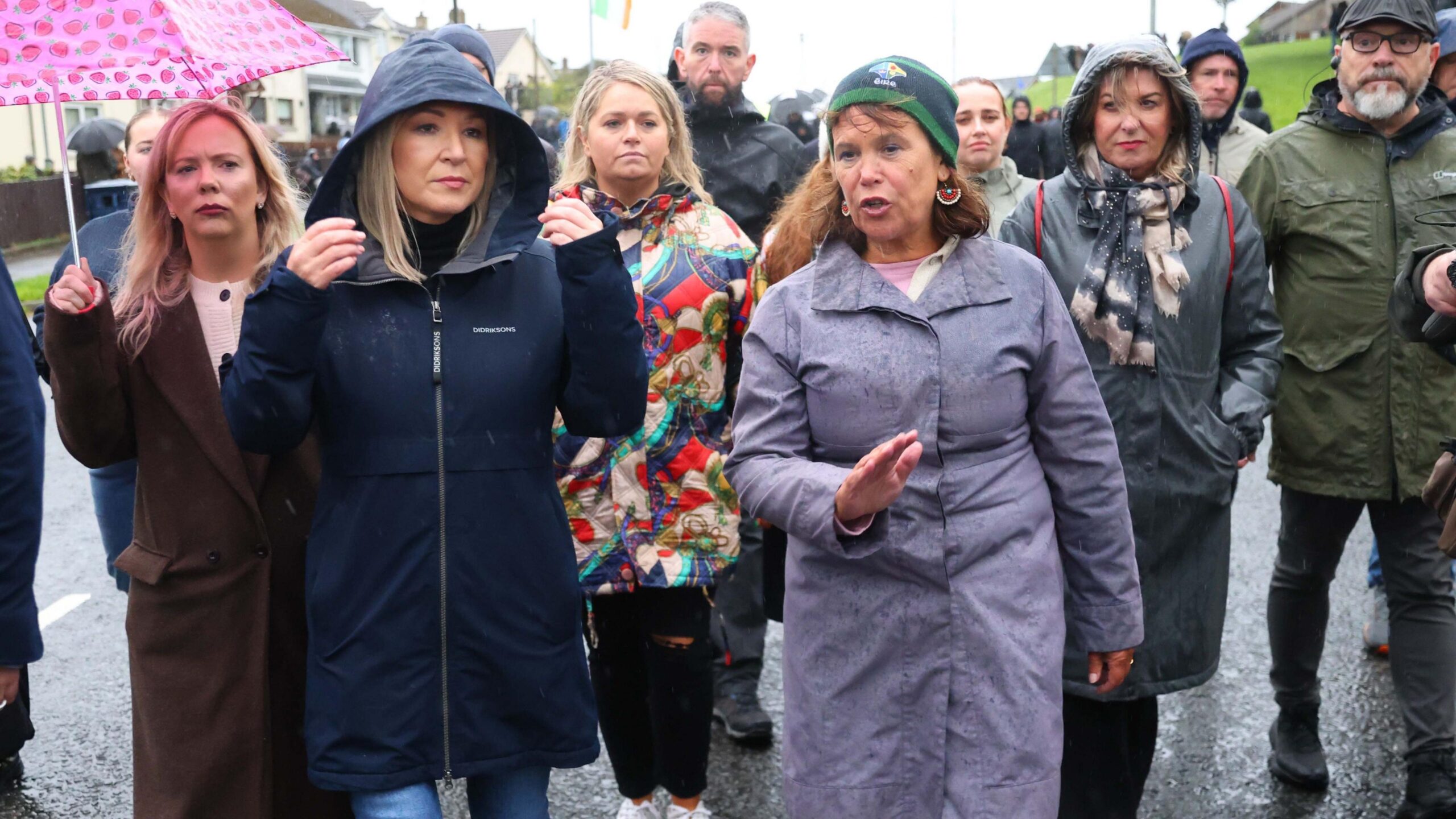 A group of people walking down the Garvaghy Road during a protest