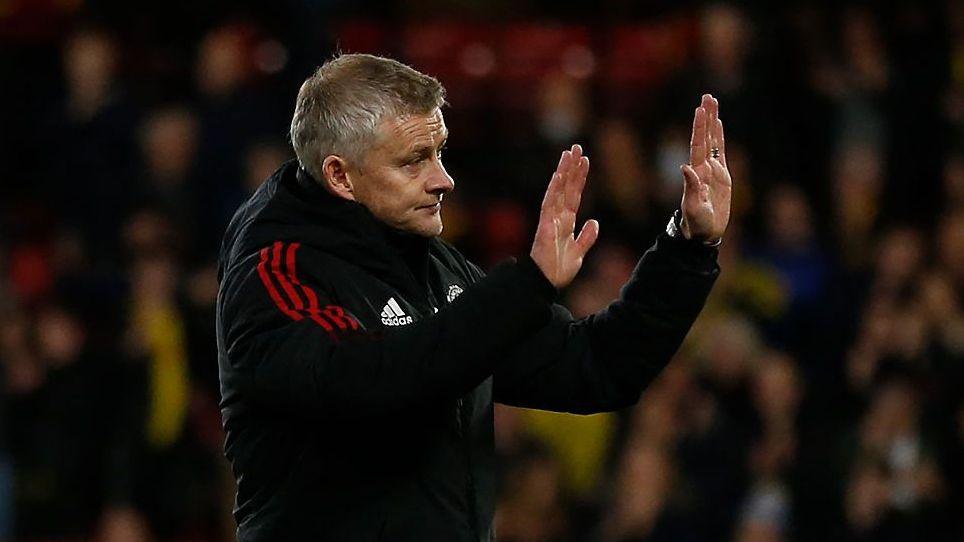 Ole Gunnar Solskjaer holds his hands up