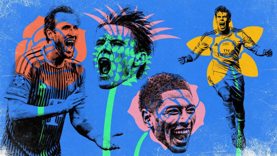 Graphic with Harry Kane, Scott McTominay, Jude Bellingham and Gareth Bale