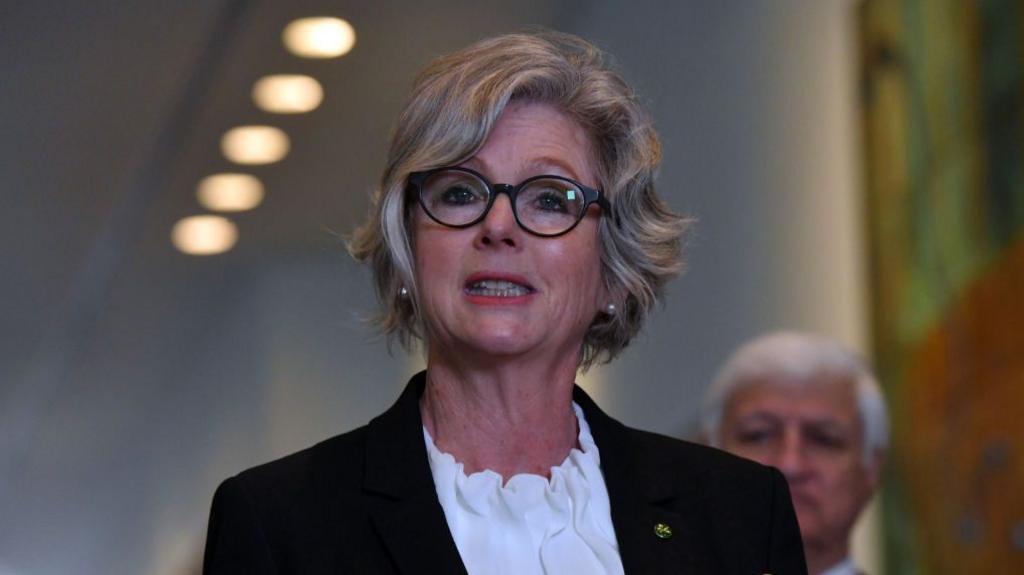Helen Haines during a press conference in the Mural Hall at Parliament House in Canberra