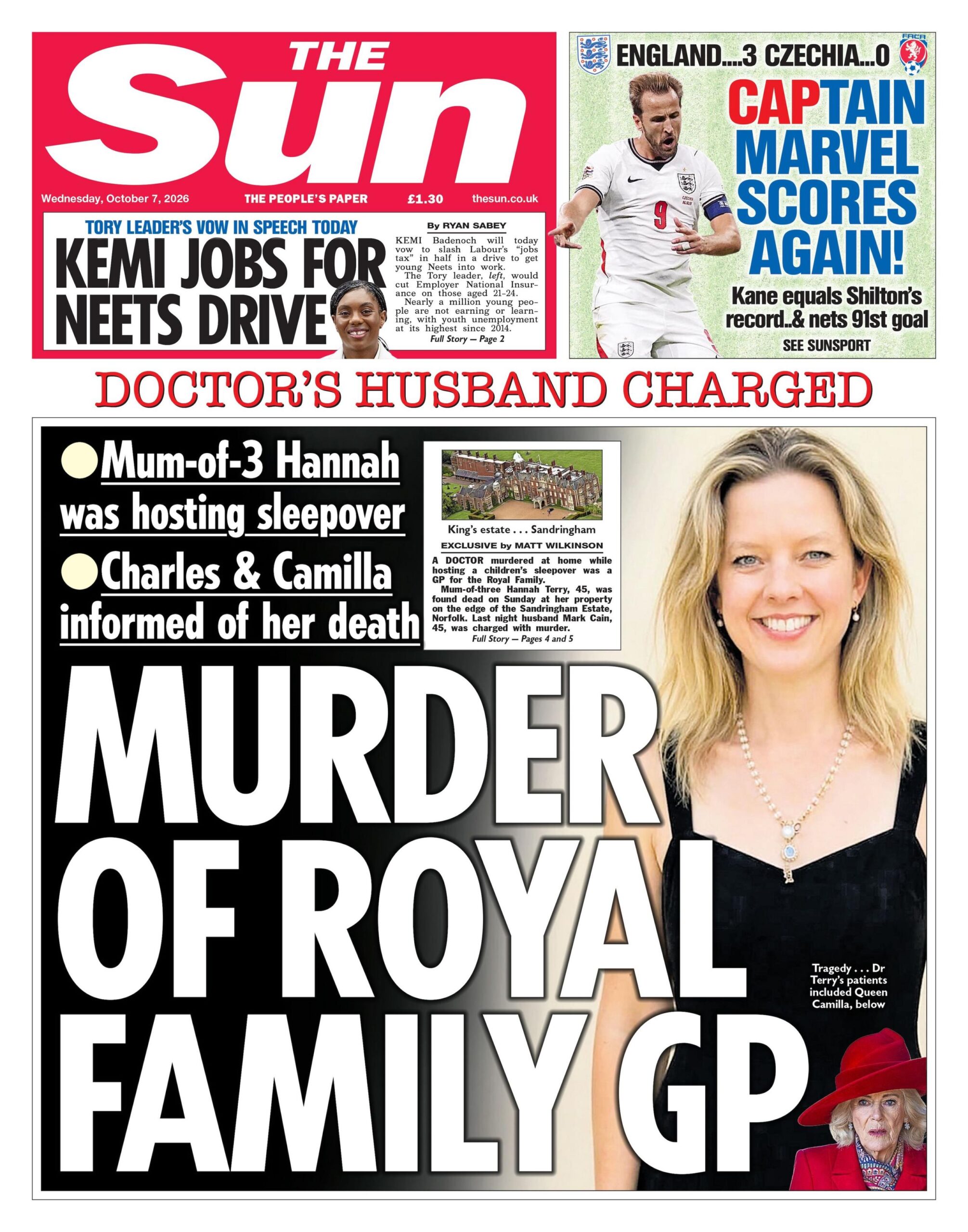 "Murder of Royal Family GP" reads the headline on the front page of the Sun.