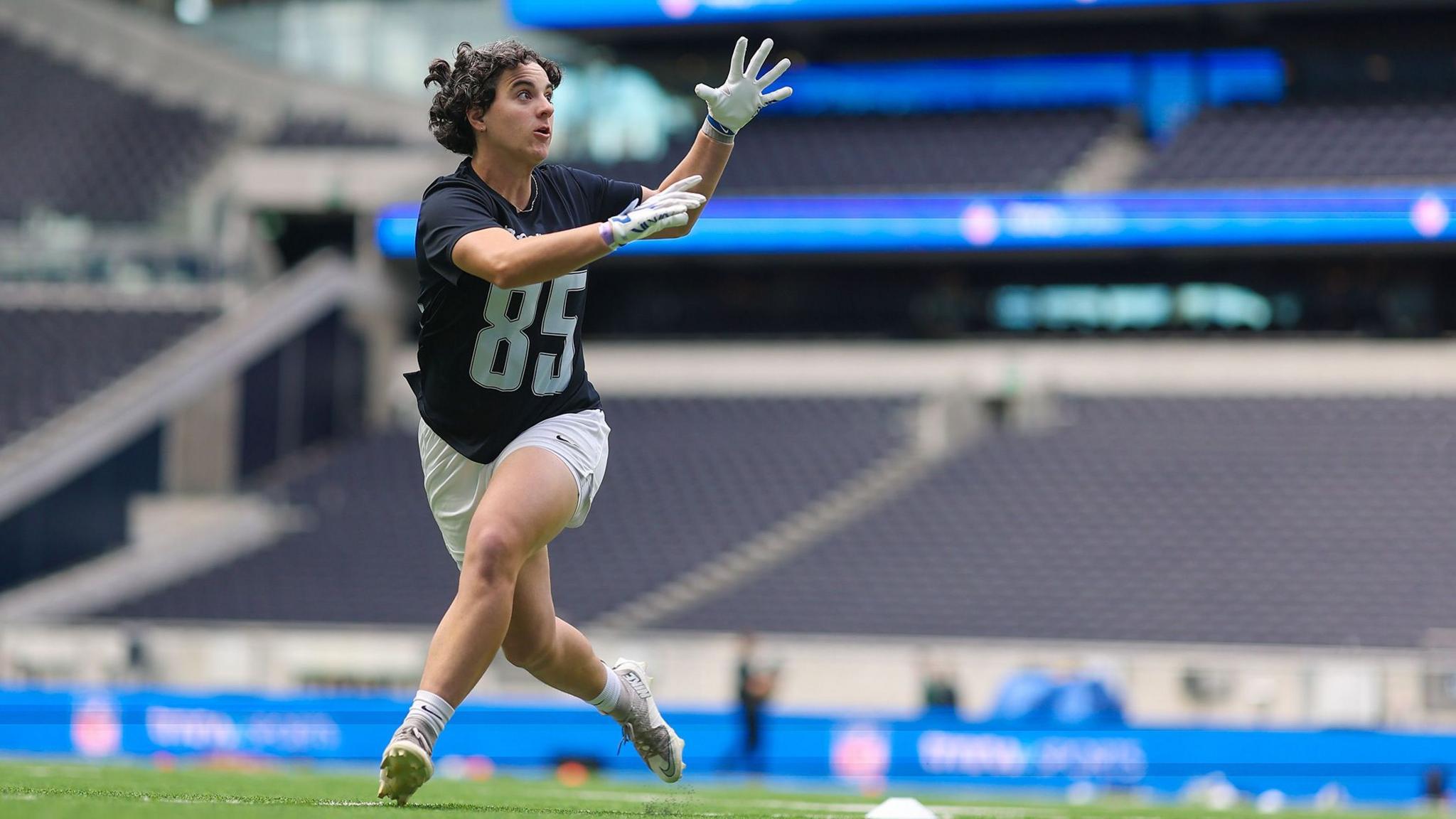 Emily Kemp prepares to catch a ball at the TMRW Sports combine in London in October 2026