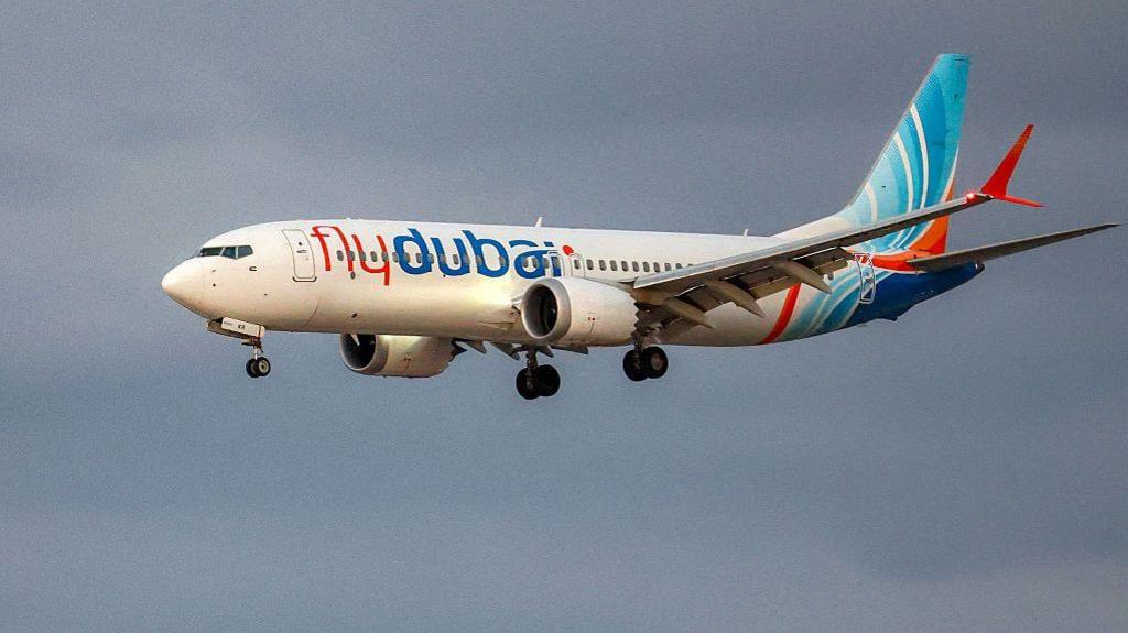 A flydubai Boeing 737 MAX 8 aircraft prepares for landing at Israel's Ben Gurion Airport in Lod on September 30, 2026.