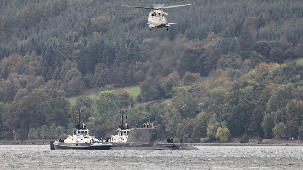 HMS Agamemnon being welcomed to Faslane on Friday.