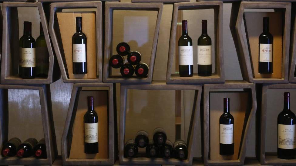 Bottles of wine produced by Marchesi Antinori are on display
