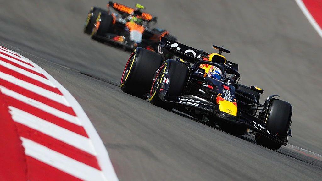 Lando Norris behind Max Verstappen on track in Austin last year