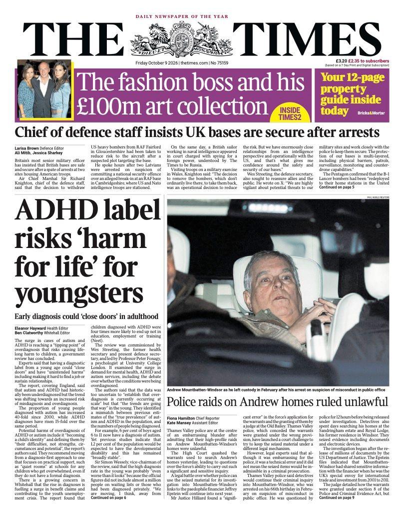"ADHD label risks 'harm for life' for youngsters" reads the headline on the front page of the Times.