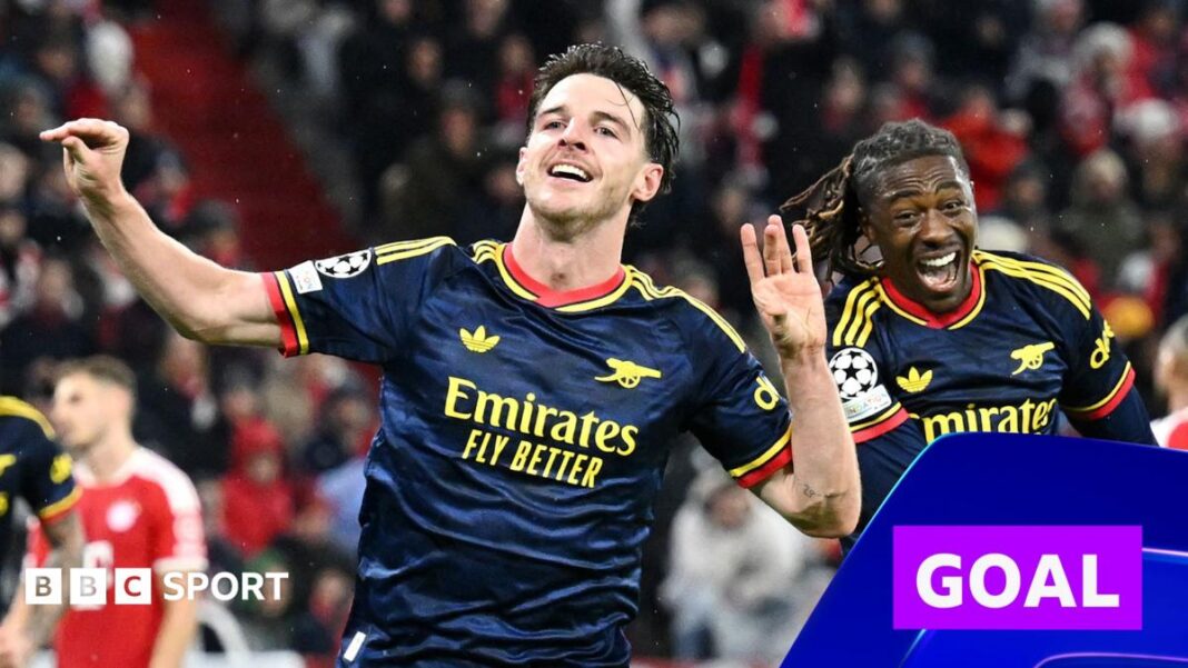 ‘What a goal, what a moment’ – Rice snatches late equaliser against Bayern ‘What a goal, what a moment’ – Rice snatches late equaliser against Bayern