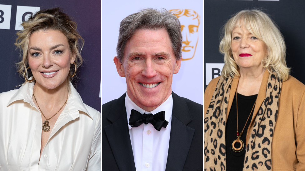 Three pictures side by side of people smiling and looking at the camera. On the left s a blonde woman wearing a white blouse and gold pendant necklace. In the middle is a man with grey hair, wearing a tux and bow tie. On the right is a woman with shoulder-length blonde hair wearing a black top, brown jacket, brown leopard-print scarf and long gold necklace.