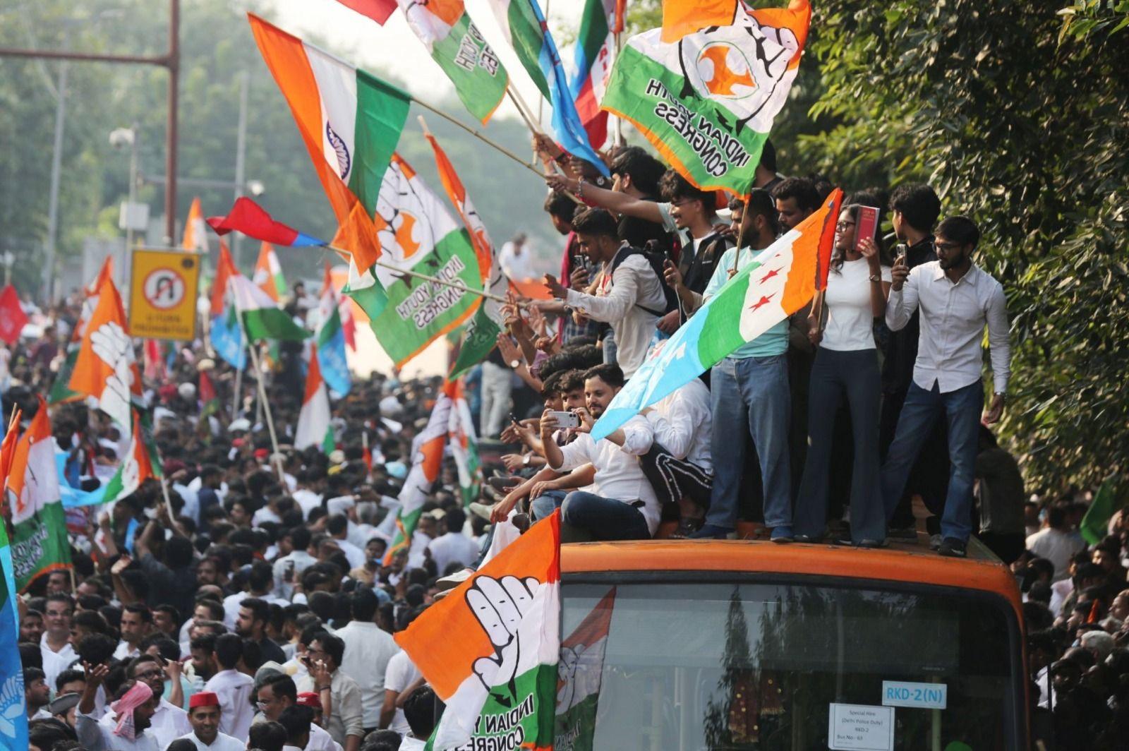 Protesters participate in a march demanding the resignation of Chief Election Commissioner of India, Gyanesh Kumar, over alleged voter roll irregularities in New Delhi, India, 12 October 2026. Led by opposition leader Rahul Gandhi, a march proceeded to the Supreme Court to submit a petition challenging the Election Commission's Special Intensive Revision (SIR) process, according to the Indian National Congress.